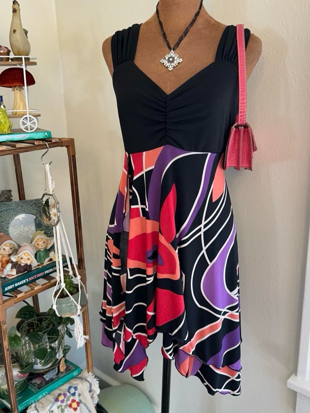 Y2K Preppy Black Multicolor Handkerchief Hem Sleeveless Dress by Metro Style